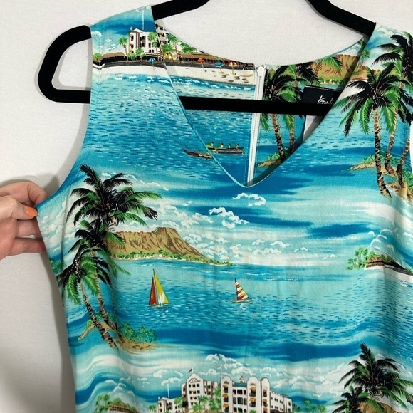 Tapestry Tropical Island Novelty Print Summer Travel Maxi Dress Size Small - Picture 2 of 8